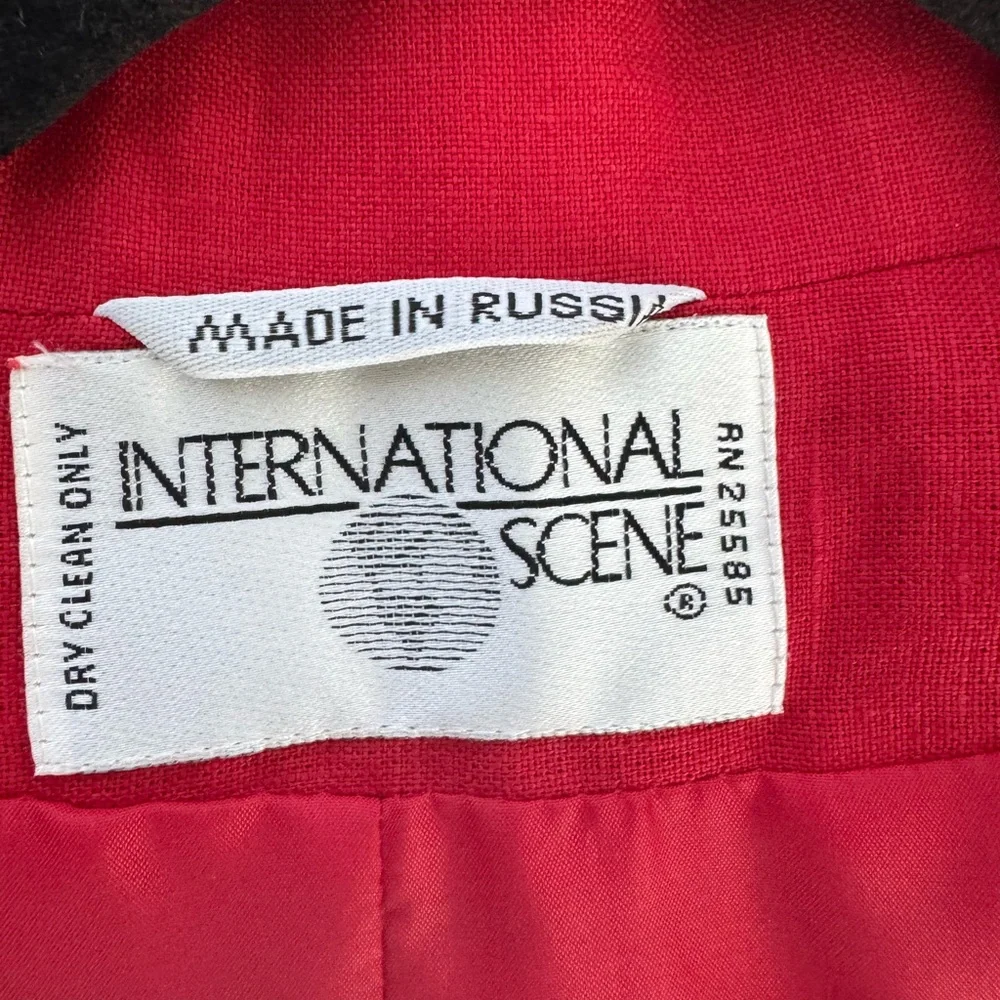 International Scene 1980s Red Linen One Button Blazer Size 14 - Picture 8 of 11